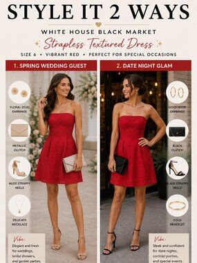 White House Black Market Dress Womens 6 Red Strapless Cocktails Party Mini